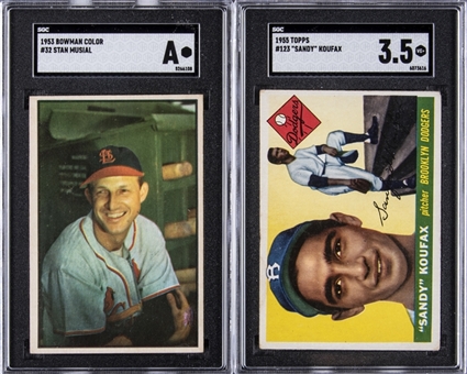 1953-1955 Bowman Color and Topps Hall of Famers SGC-Graded Pair (2 Different) – Featuring Sandy Koufax Rookie Card